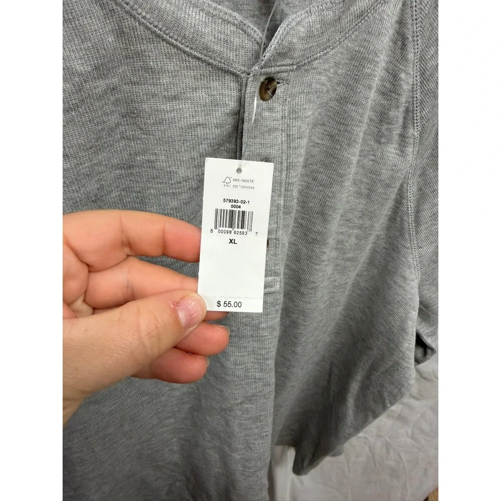 Banana Republic NEW Men's XL Heather Grey Long Sleeve Double Knit Henley Shirt
